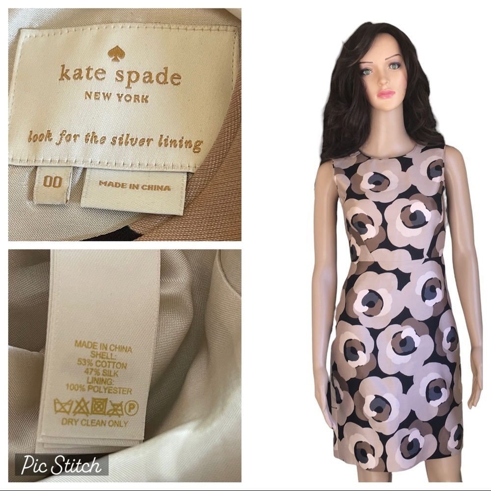 KATE‎ SPADE Deco Rose Della Sheath Dress Cocktail Brown/black Women’s Sz 00